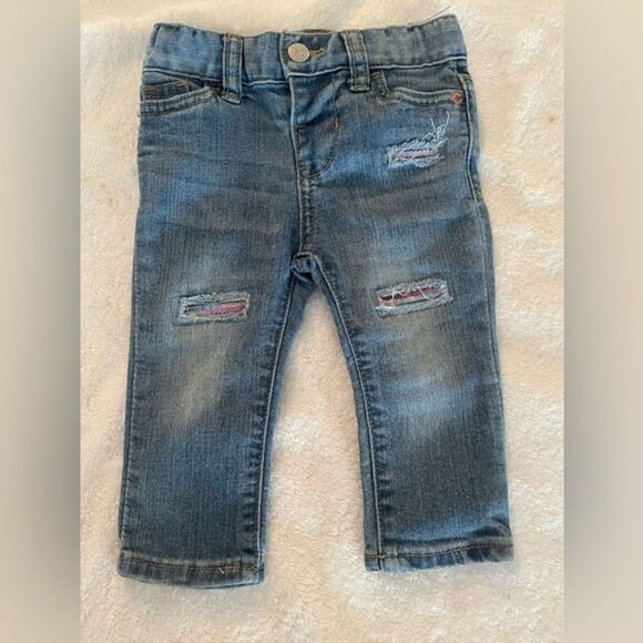 12 mo Cat & Jack distressed sequined medium wash blue denim jeans - Picture 1 of 12